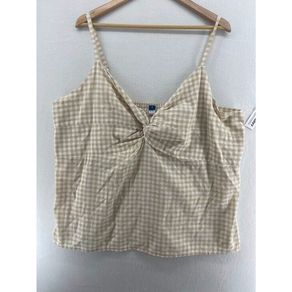 Old Navy Beige and Cream Gingham Twist-Front Tank